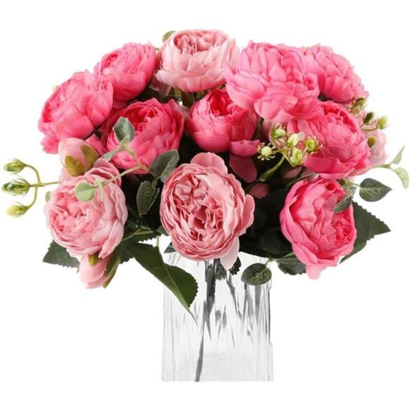 Artificial Peony Flower Silk Peonies Bouquet 4Bundles Fake Flowers,Rose Red Pink - Picture 1 of 6